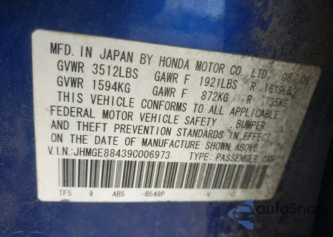 2009 Honda Fit Sport from USA, damaged, VIN JHMGE88439C006973